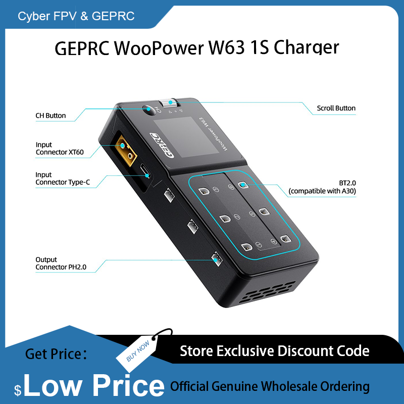 Drone Racing Charger - Caricabatterie GEPRC WooPower W63 1S per