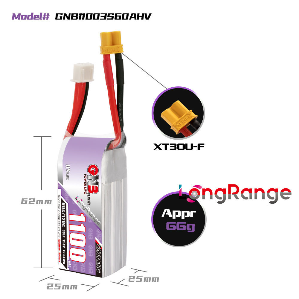GNB 1100mAh 2S 3S 4S 6S 60C/12 - Drone Racing Battery recensione e prezzo
